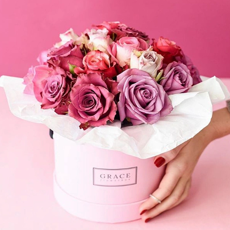 Velvet round flower boxes with custom logo printed,suede box for roses,Valentines  flower gifts packaging  paper tube