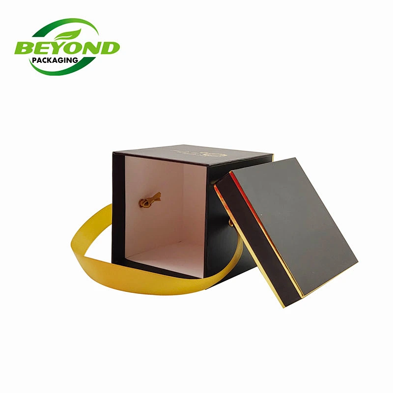 High Grade Custom Cardboard Black Box Square Shape Gold Stamping Logo Infinity Roses Gift Box With Lid