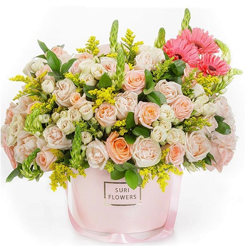 Custom Large Fresh Eco- Friendly Cylinder  Round Hat Shape Gift Packaging Flower Art Paper Tube Cardboard For Wedding