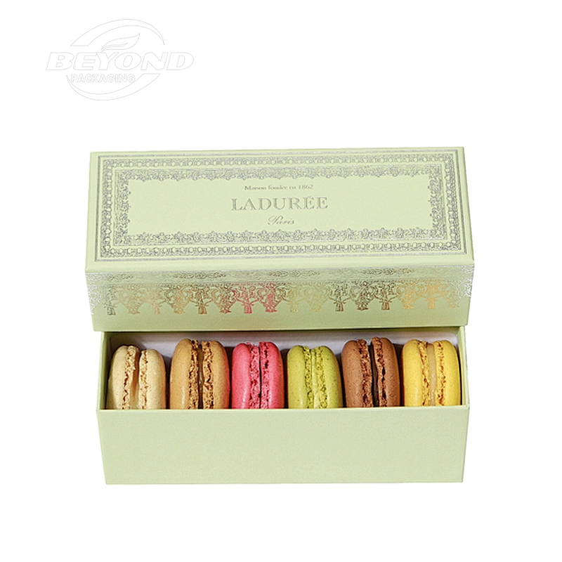 Wholesale Custom Luxury Gift Food Paper Packaging Sweet Cookie Macaron Biscuit Pink Green Box with Plastic Tray Pastry Lid