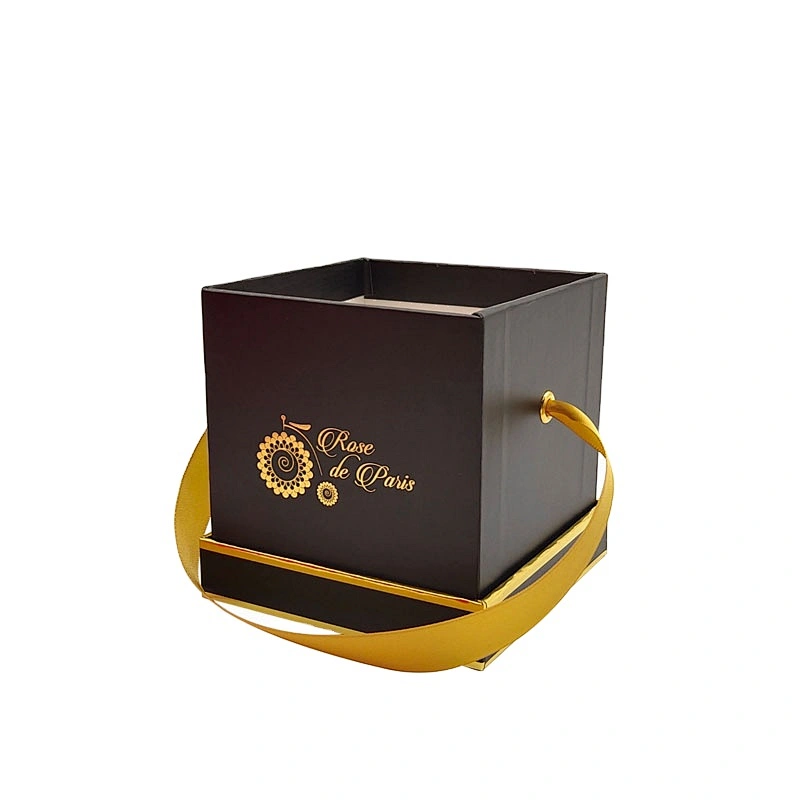 High Grade Custom Cardboard Black Box Square Shape Gold Stamping Logo Infinity Roses Gift Box With Lid