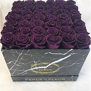 Custom Printed Hot Foil Logo Luxury Square Hat Flower Box With Paper Lid/Ribbon Handle For Four Flower