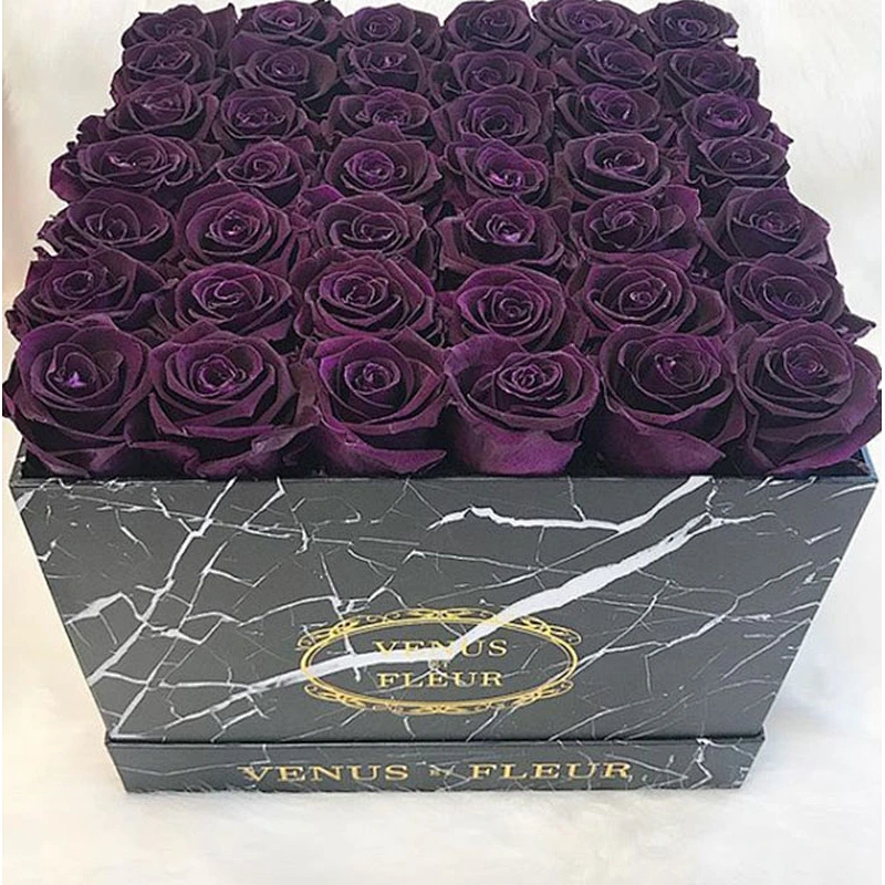 Custom Printed Hot Foil Logo Luxury Square Hat Flower Box With Paper Lid/Ribbon Handle For Four Flower