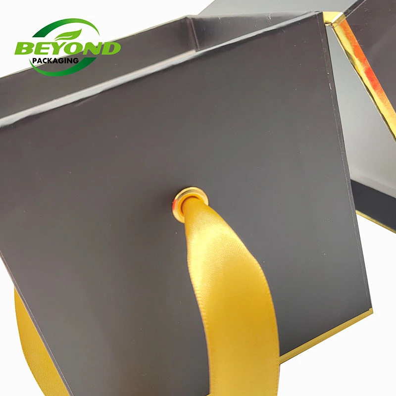 High Grade Custom Cardboard Black Box Square Shape Gold Stamping Logo Infinity Roses Gift Box With Lid