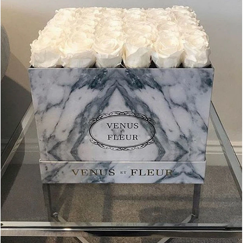 Custom Eco-friendly  Luxury Good Price Gift Cardboard Boxes Preserved Square Wedding Rose Flower Packaging with Silk Ribbon