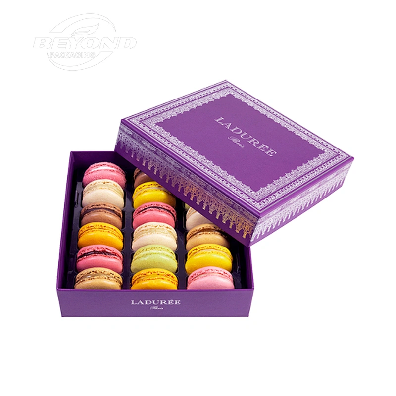 Custom Gift Lid and Base Box Chocolate Macaron Biodegradable Cardboard Craft Paper Packaging with Clear Window