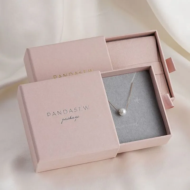 Custom Logo Luxury Jewelry Gift Necklace Box Packaging Sliding Drawer Paper Cardboard Box With Foam Insert For Jewelry Packaging