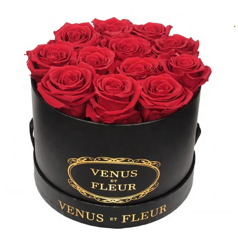 Wholesale Waterproof Cardboard Luxury Elegant Rose Round Preserved Flower Bouquet Gift Packaging Hat Box