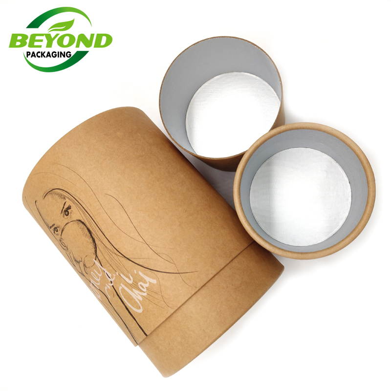 Custom design biodegradable kraft paper butt jointing cardboard tube container for tea powder packaging