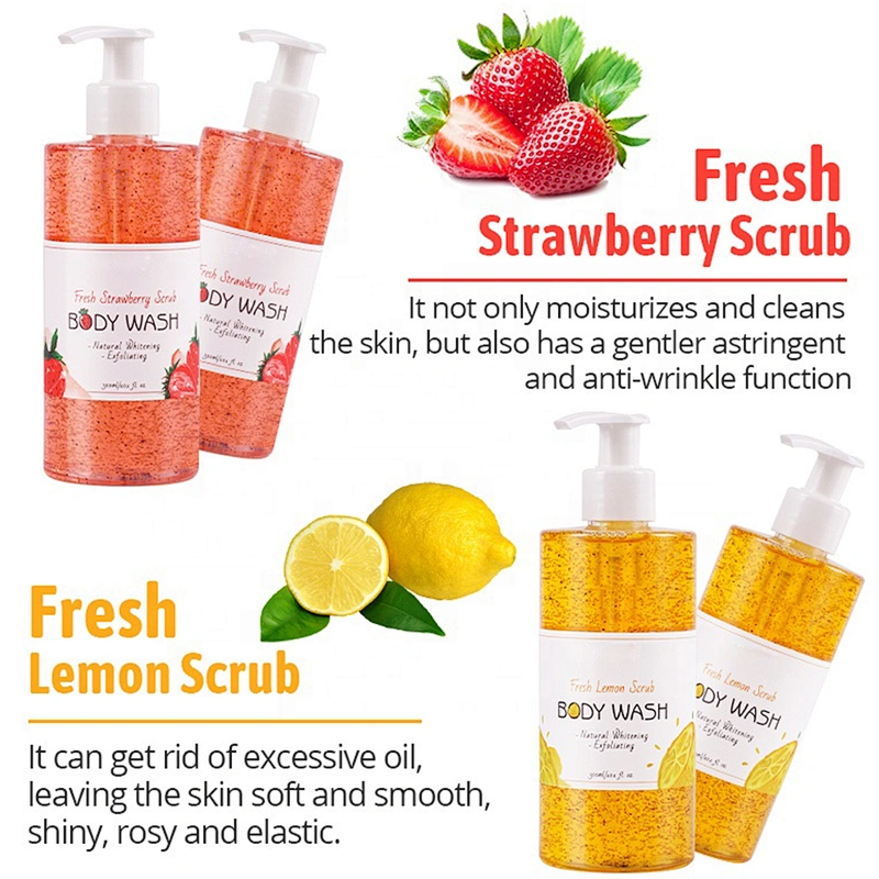Private Label OEM Oganic Shower Body Wash Bath Scrub Vegan Fruit Scrub Shower Gel