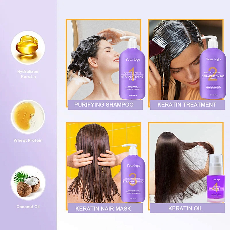 Private Label Brazilian Keratin Blowout Shampoo Conditioner Purifying Hair mask  Hair Oil Shampoo salon Keratin Treatment