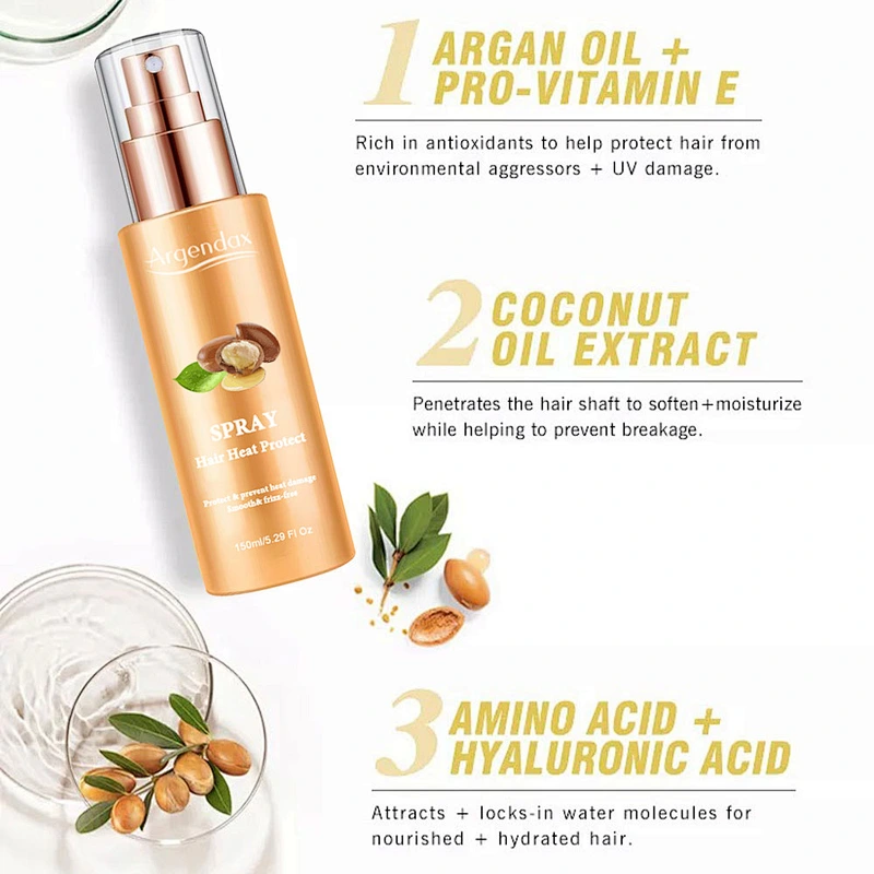 Private Label HEAT PROTECT SPRAY Organic Moroccan Argan Oil Silky Hair Spray Heat Protectant Spray For Hair
