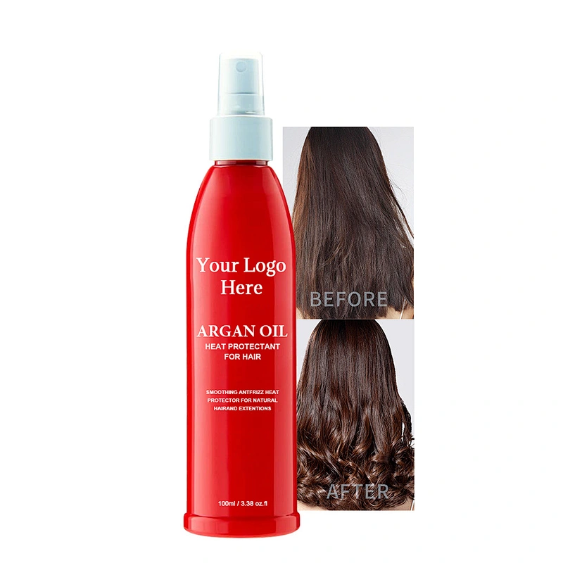 Private label OEM organic moroccan argan oil straightening heat protectant spray for hair with oil