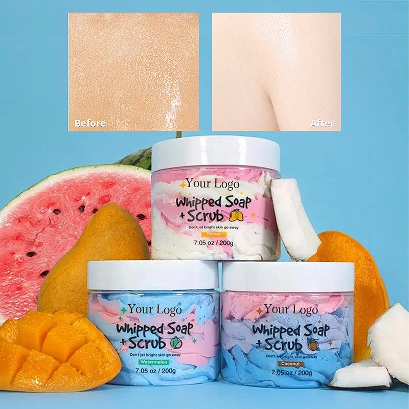 Private Label Soap Organic Fruits Whipped Body Scrub Deep Cleansing Skin Whitening Moisturizing Vegan Bath Whipped Soap
