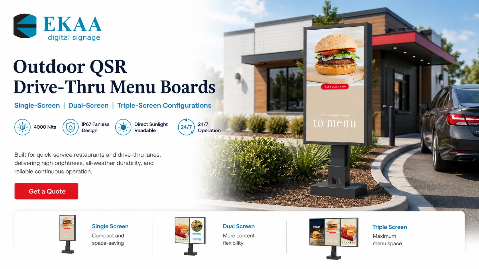 Tableros de menú para exteriores del sistema QSR DRIVER-THRU - Señalización digital QSR 1