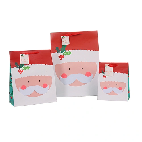 Flocking Xmas gift paper bags, Christmas shopping package