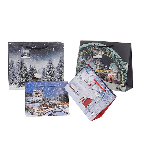Horizontal Christmas gift paper bags glitter