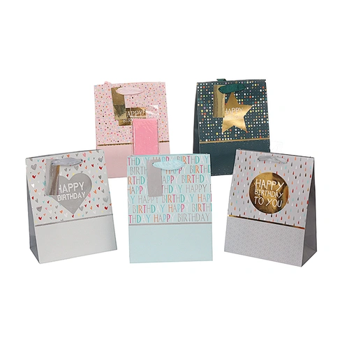 Hot stamping happy birthday gift paper bags with gift tags