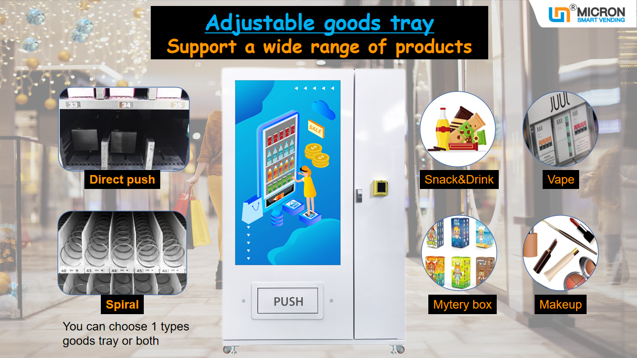 qr code vending machine, big touch screen vending machine, cigarette vending machine, snack and drink vending machine