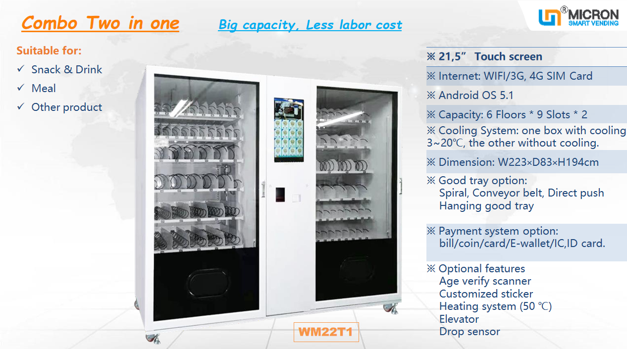 snack drink combo vending machine, meal vending machine,cooling system vending machine