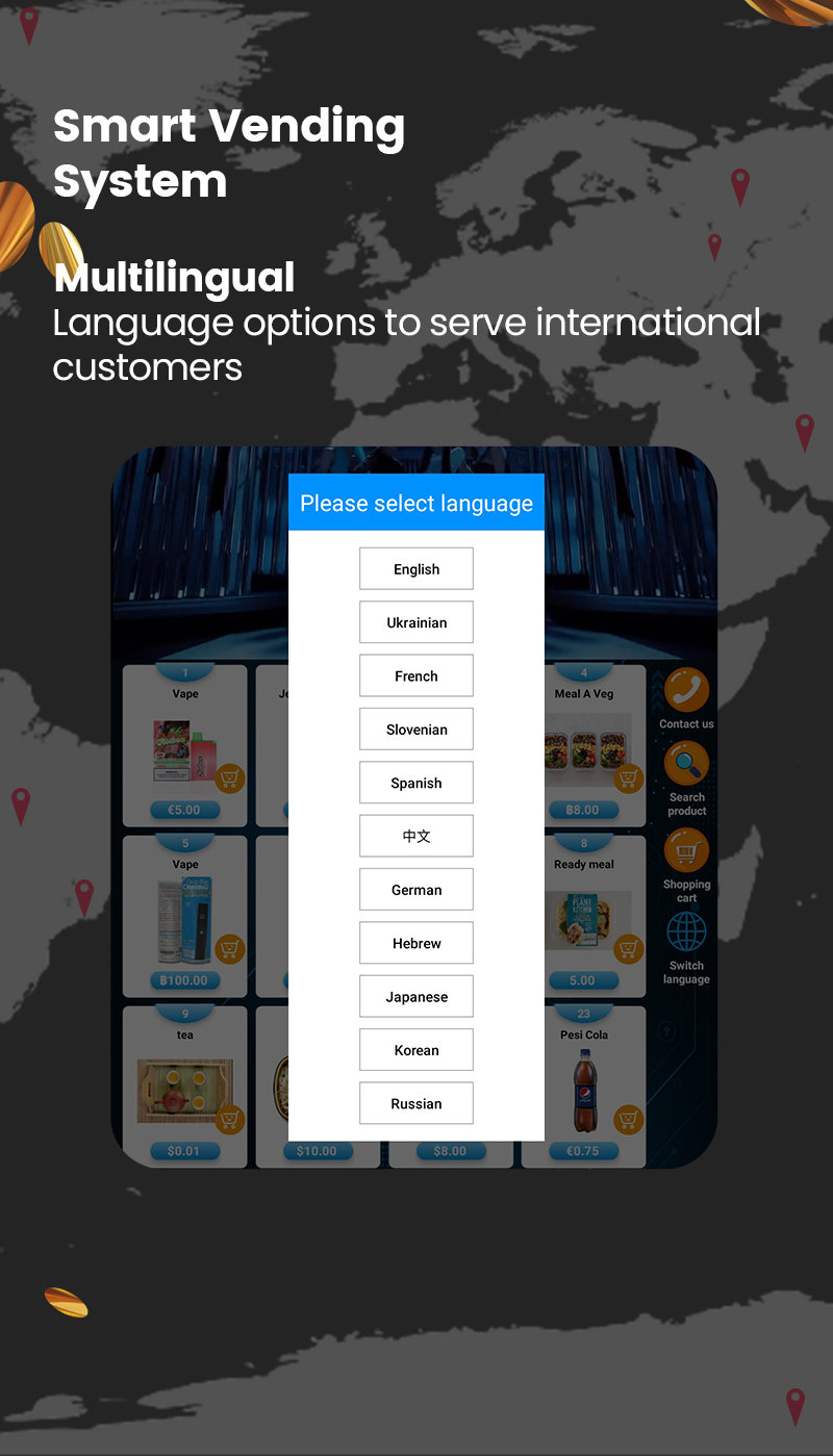 Three-in-One Big Capacity Combo Snack Vending Machine with multilingual smart vending system