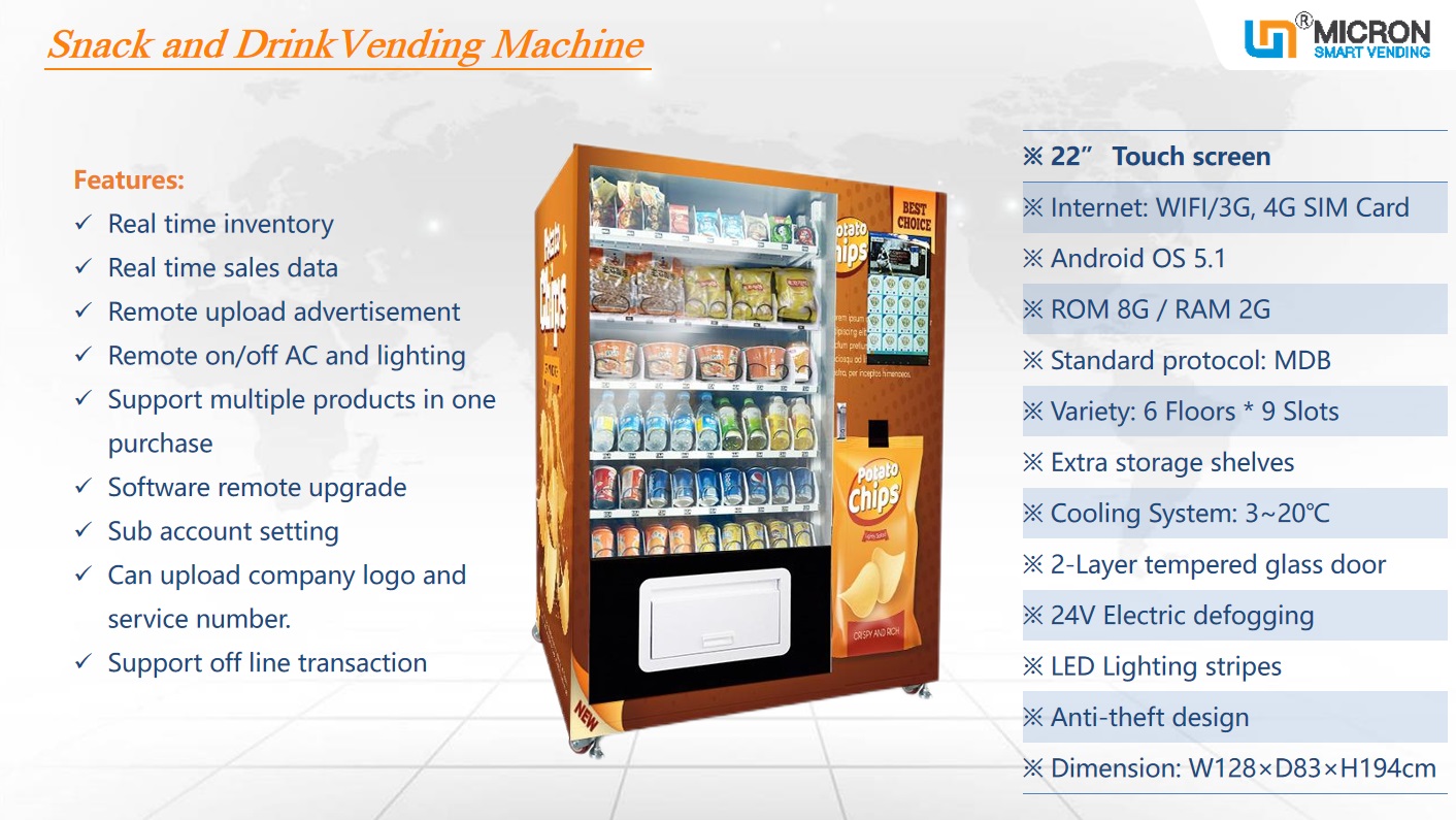custom snack drink vending machine with receipt printer