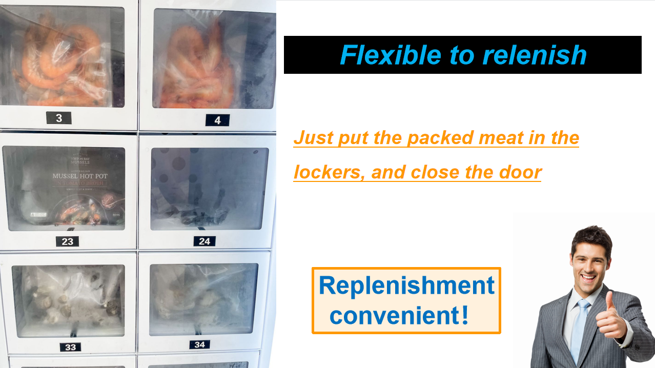 Frozen meat vending machine, seafood vending machine, freezer vending machine, cooling vending machine