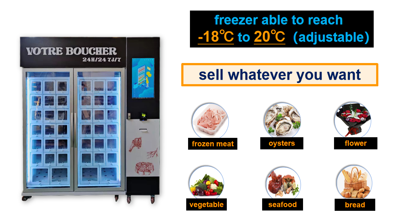 Frozen meat vending machine, seafood vending machine, freezer vending machine, cooling vending machine