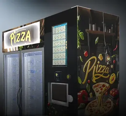 Angled view of the pizza branded locker vending machine