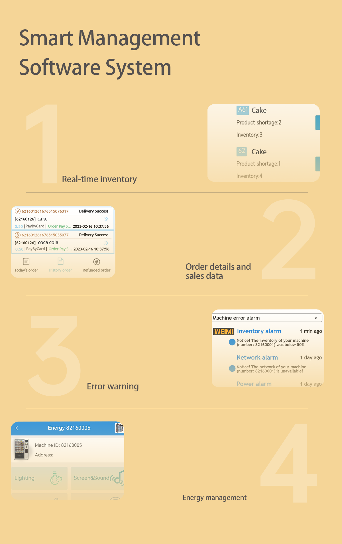 snack and drink vending machine have smart management software system