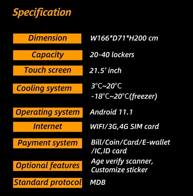 Fruits Vegetables Refrigeration Locker vending machine for sale frozen food unmanned retail store specification