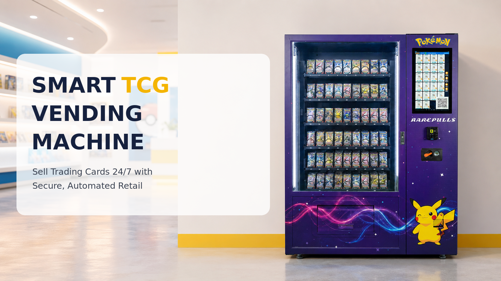Máquina expendedora de JCC Pokémon con venta de tarjetas automatizada 24 horas al día, 7 días a la semana.