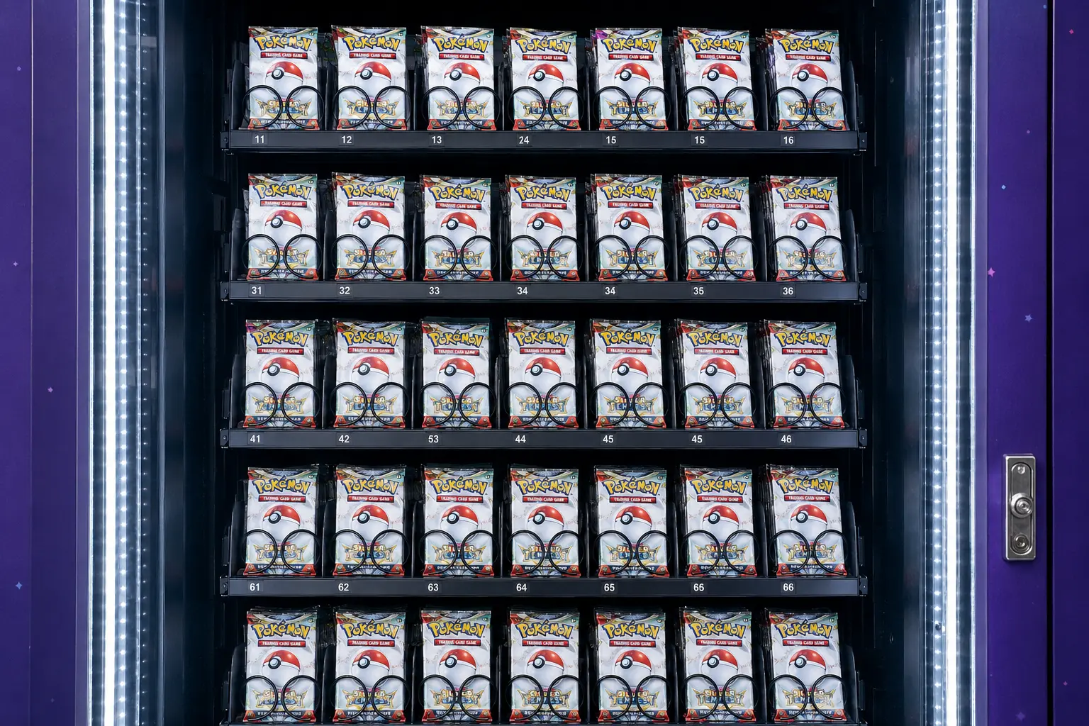 Pantalla frontal de la máquina expendedora de tarjetas de JCC Pokémon de alto impacto
