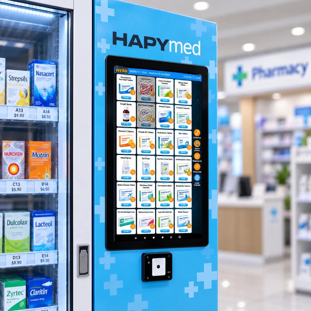 Touchscreen interface for guided medicine vending machine shopping