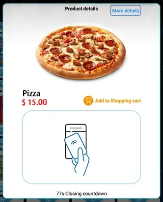 Example pizza product information on the vending touchscreen