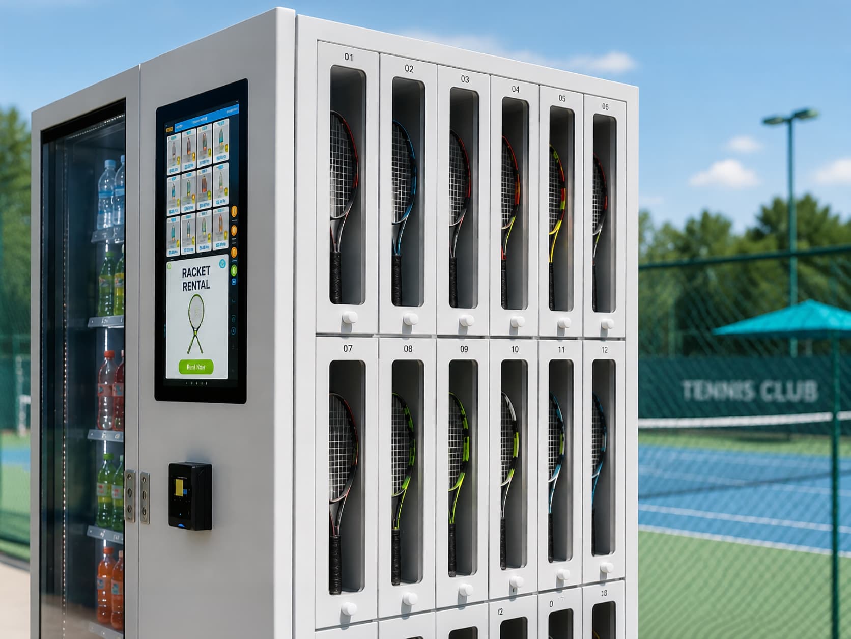 Side tennis racket rental lockers