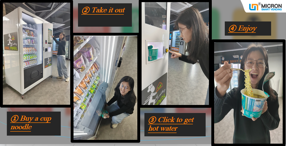 Micron cup noodles vending machine get free hot water after purchase