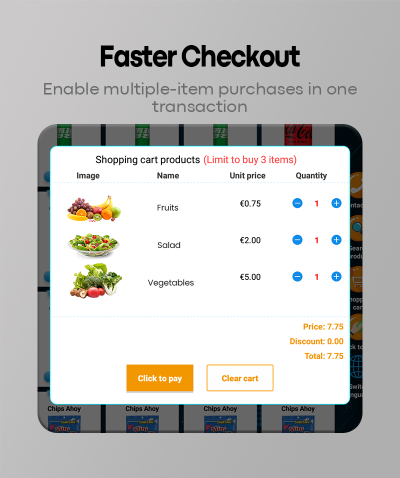 Fruit Cup Vending Machine have 21.5 inch touchscreen designed to provide a healthy, convenient snack option to any location.