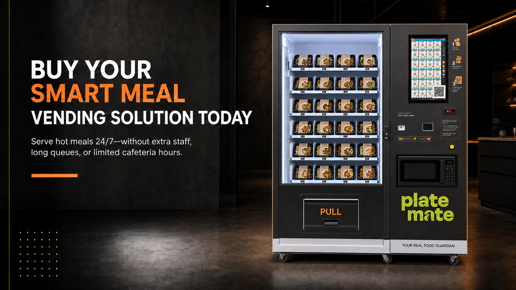 Micron WM22 hot food vending machine with built-in microwave