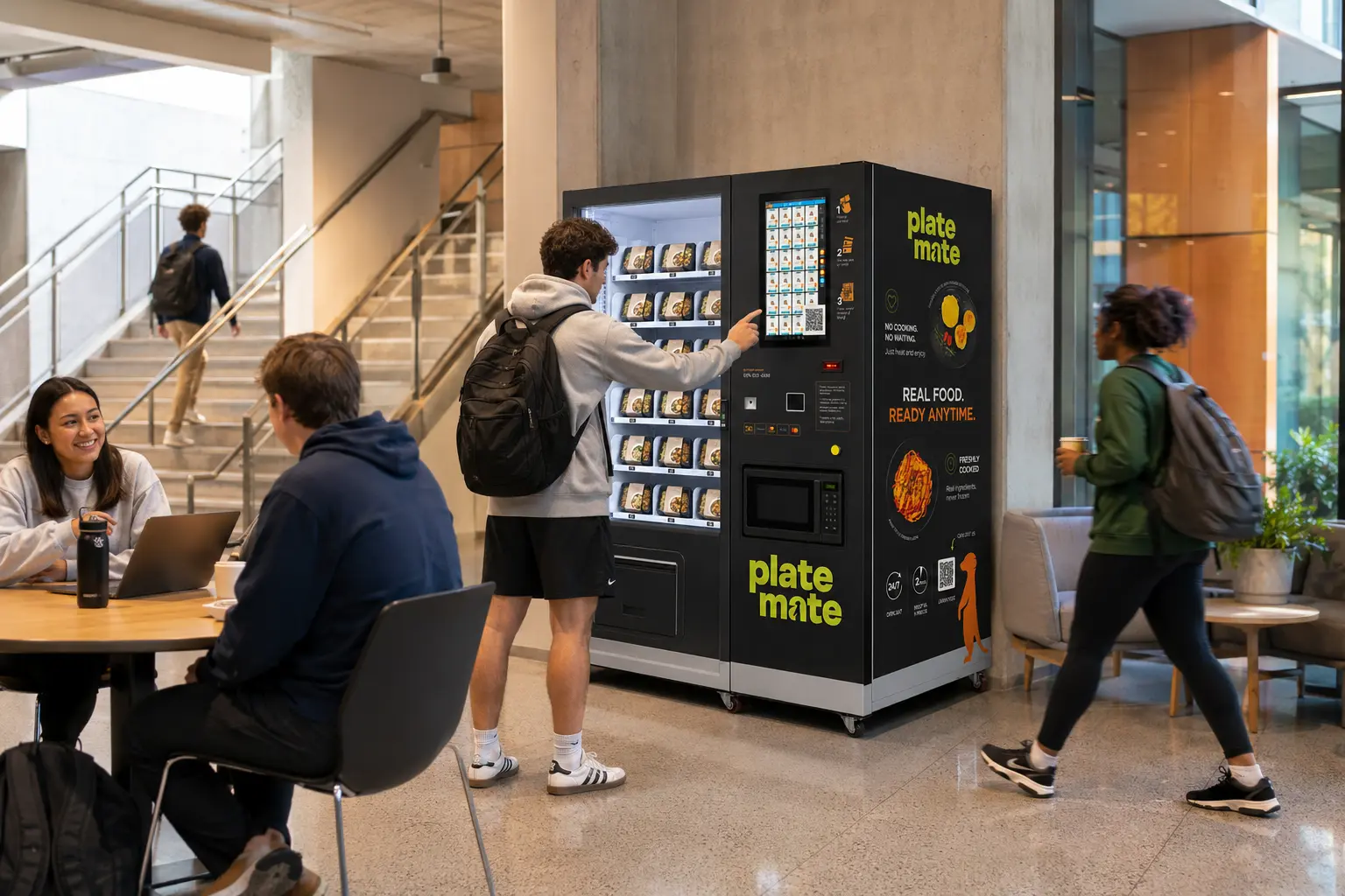 Hot food vending machine on a university campus