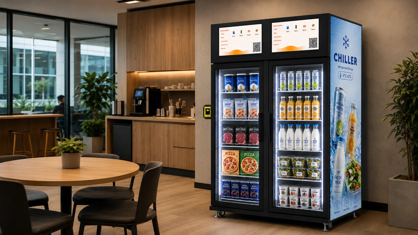 AI vision dual-door freezer and chiller smart vending machine