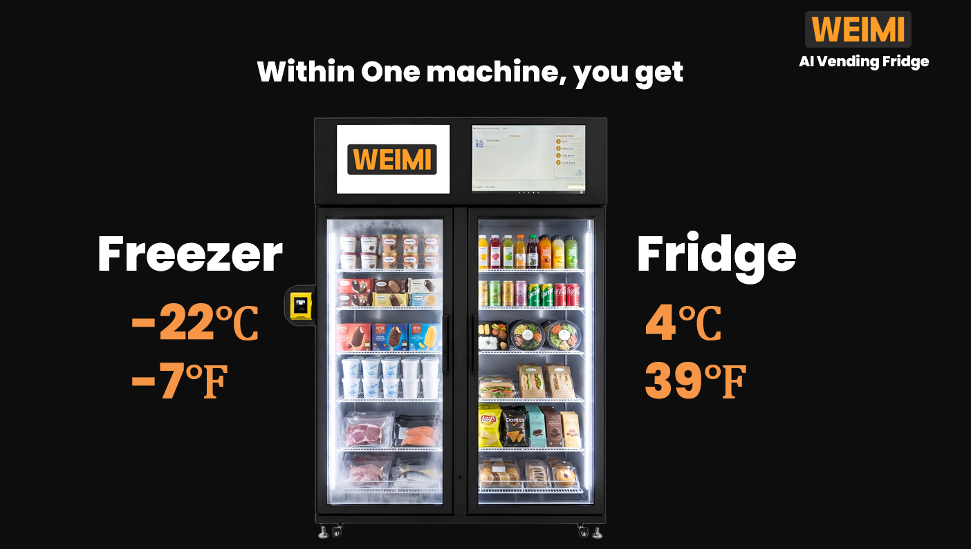 WEIMI AI vending machine with camera visual recognition for grab and go snack and drink retail