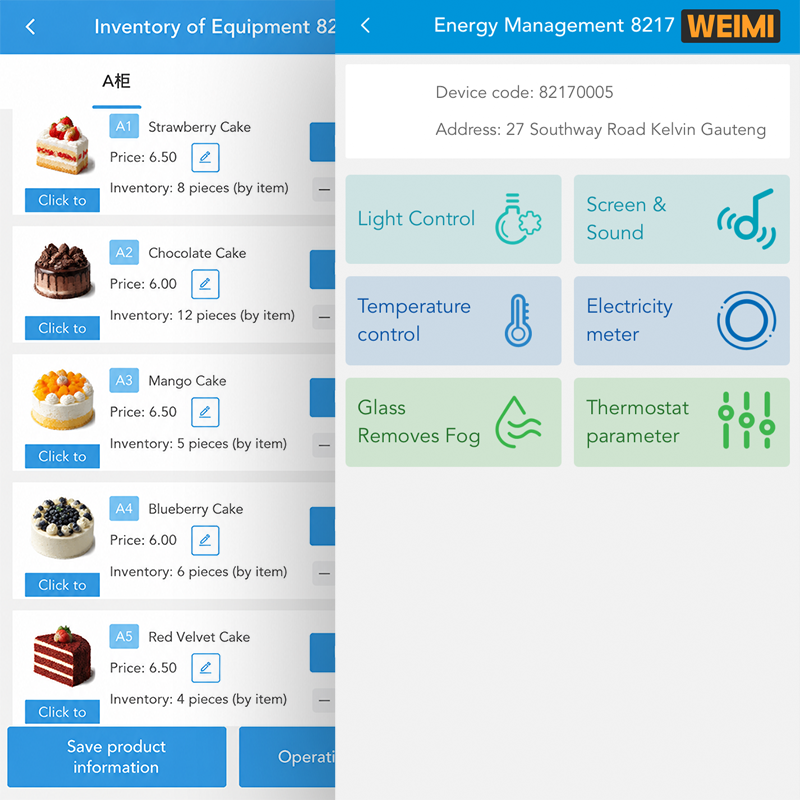 Cloud-Dashboard zur Remote-Bestands- und Temperaturüberwachung von Kuchenautomaten