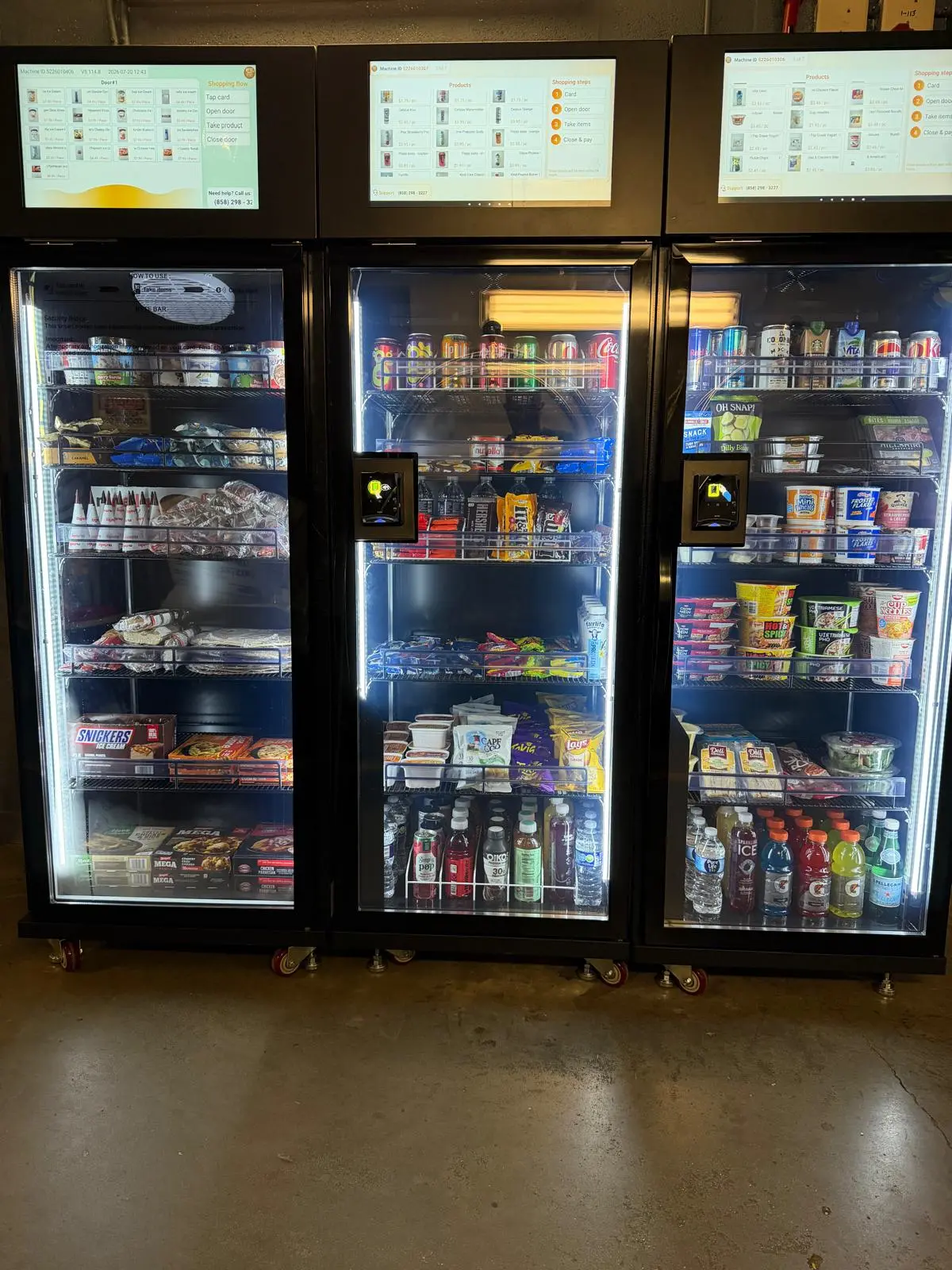 Three AI smart fridge vending machines deployed by a customer in the USA