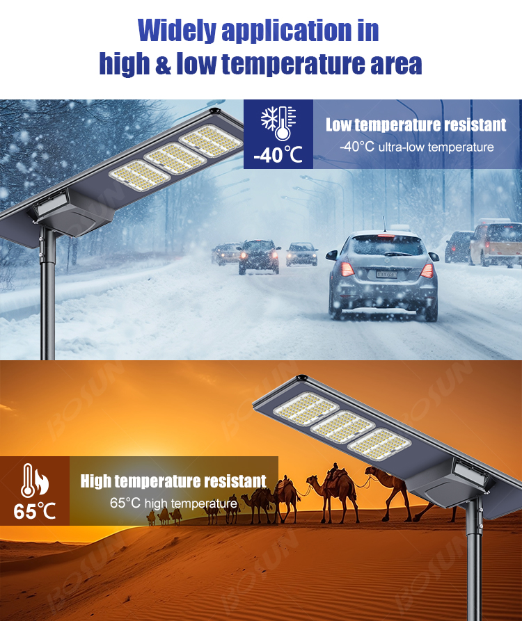 bosun lighting solar street light widely application in high low temperature area