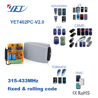 433MHz Universal 2 Channels Receiver for Garage and Gate Door YET402PC-V2.0