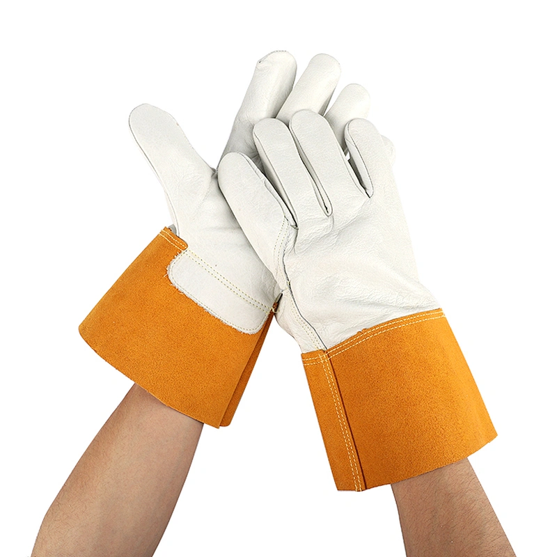 high quality grade A para aramid knitted heavy cowhide leather pair safety work welding gloves