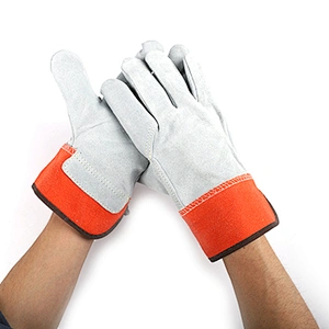 custom grade AB orange gray flannelette equipment twill leather working safety gloves for handling