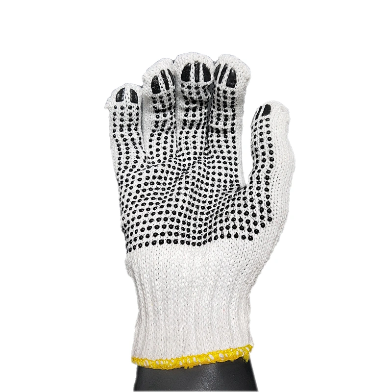 high quality white soft comfortable grip polycotton garden pvc gloves with dots on palm
