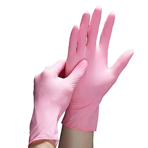 hot pink  nitrile gloves heavy duty waterproof comfort grip nitrile gloves